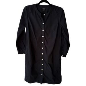 J. Crew Collarless Long Sleeve Black Button-Up 100% Cotton Dress Small H7680